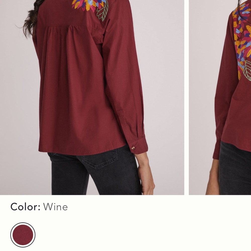 Anthropologie‎ Maeve Burgundy Floral Embroidered Blouse 14 - Picture 2 of 10